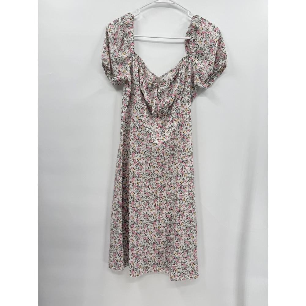Open Style Co Medium Floral Midi Dress Womens White Puff Sleeve Cottagecore
